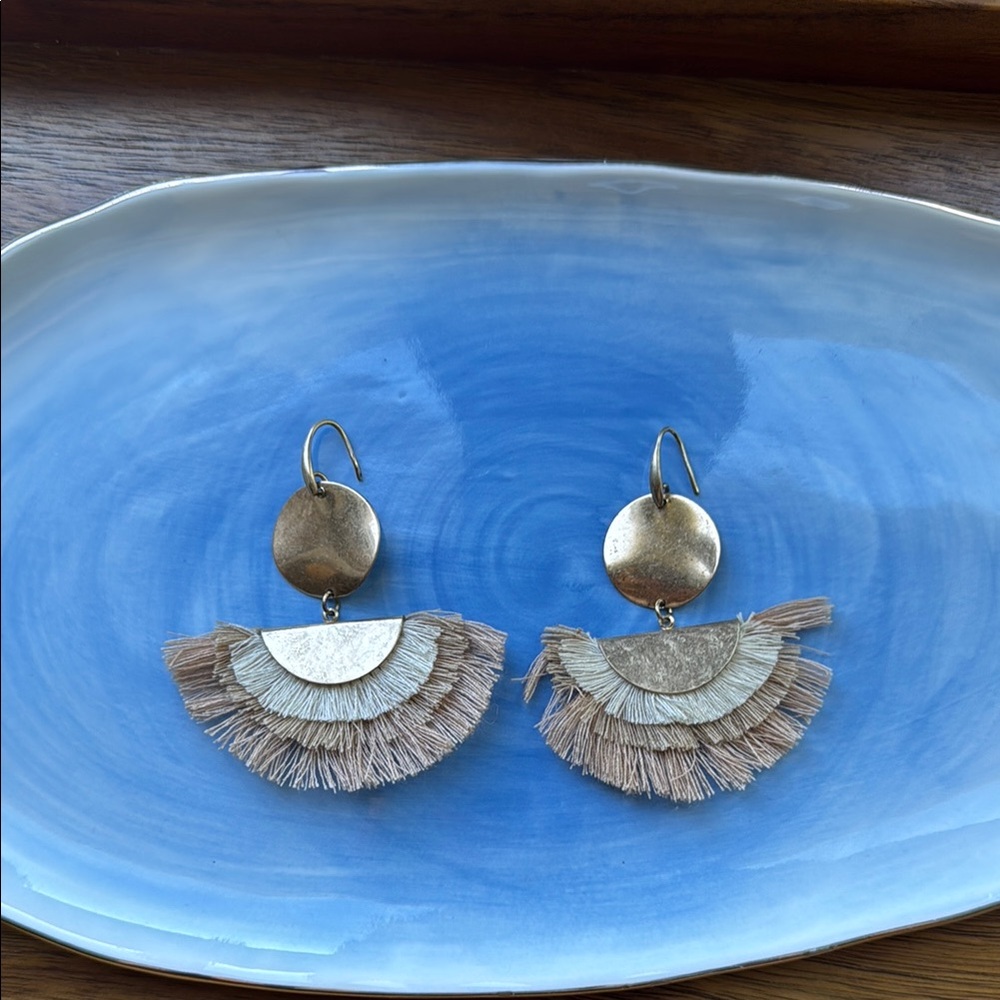 Elegant Gold and Cream Tassel Earrings